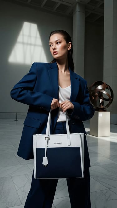 Tote bag elegan dari kanvas SIGNIFO, cocok untuk ke kantor atau acara formal dan artistik.
