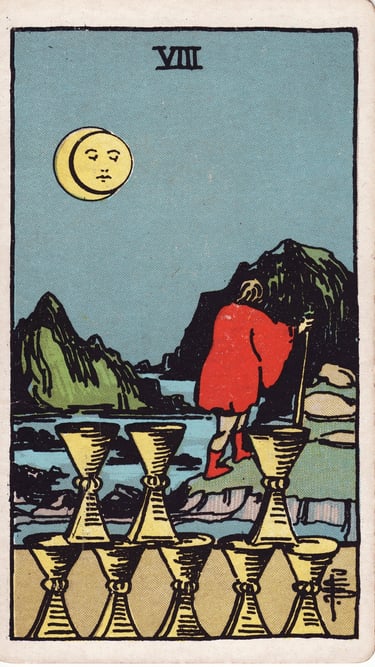 Eight of Cups meaning upright and reversed tarot card reading