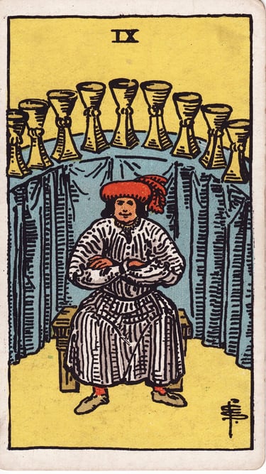 Nine of Cups meaning upright and reversed tarot card reading