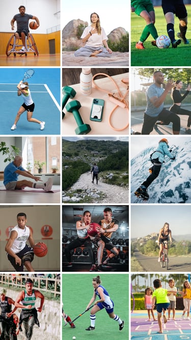 un collage de fotos de personas practicando diferentes deportes