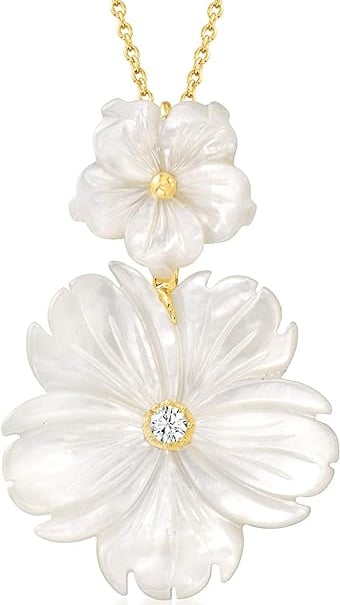Jewelry Under $100 Mother-Of-Pearl White Topaz Flower Necklace Gold Over Sterling