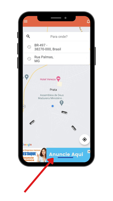 um telefone mostrando um mapa da localização