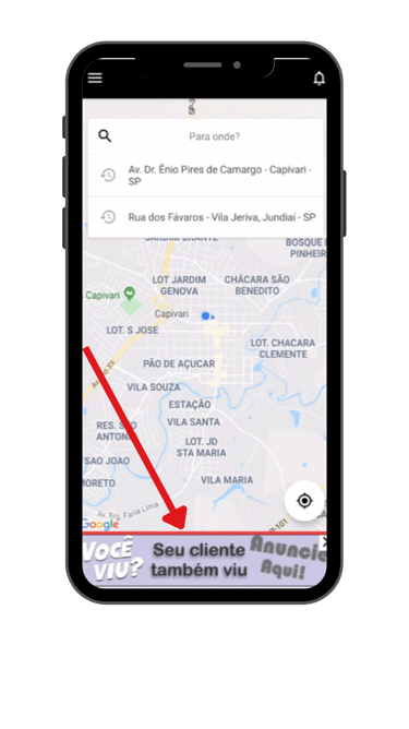um telefone mostrando um mapa da localização