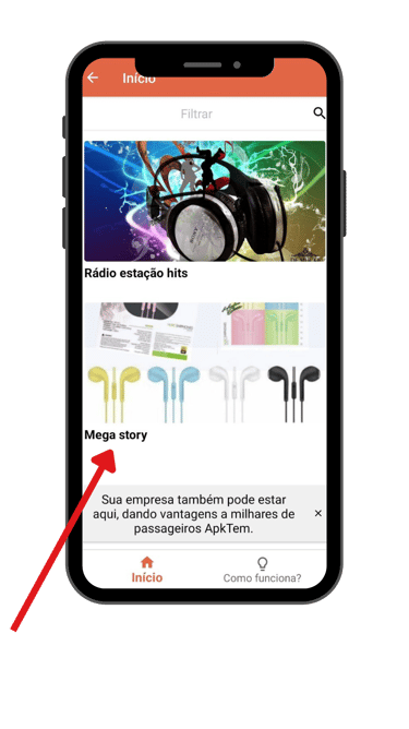 um telefone mostrando o aplicativo na tela