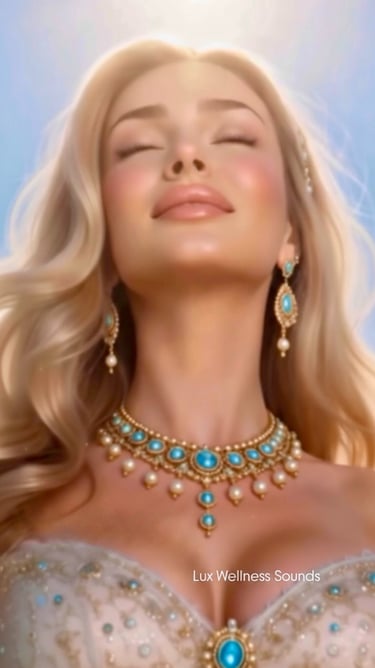 a woman wearing a necklace looking up to the light