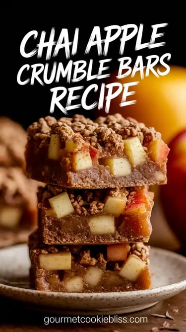 Moist chai apple crumble bars stacked on a plate with visible diced apples and chai spice.