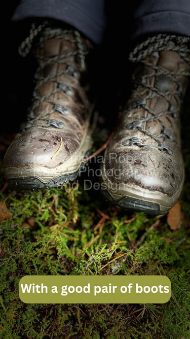 a person's feet wearing lace up hiking boots