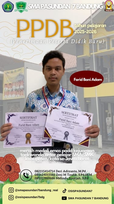 SMA Pasundan 7 Bandung berhasil meraih medali emas Kejuaraan Taekwondo SMA/SMK Tingkat Jawa Barat.