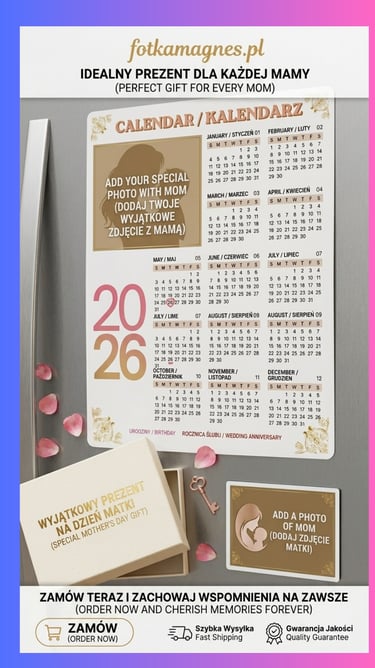 Customizable 2026 photo calendar magnet for Mother's Day gift featuring a floral design.