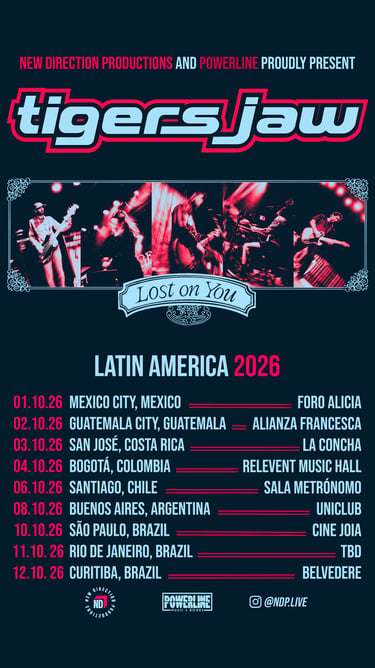 Cartaz promocional da turnê na América Latina da banda ícone do emo, Tigers Jaw