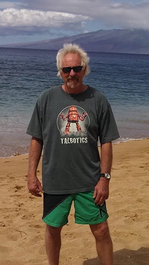 Talbotics t-shirt on the beach in Kauai.