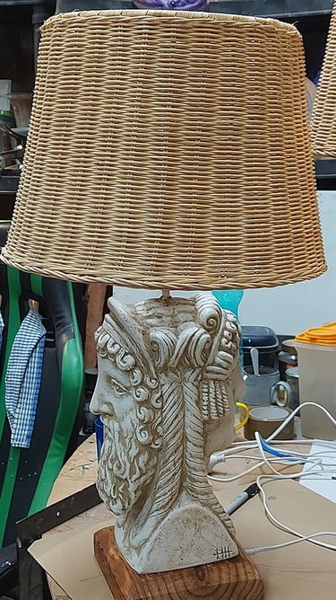 Two faced Janus table lamp.