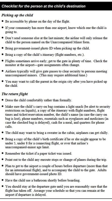 Checklist At The Child's Destination