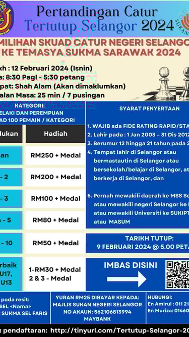 Malaysia Chess. Catur Malaysia. Selangor Chess. Pertandingan Catur Tertutup Selangor 2024
