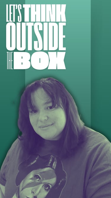 a photo of wendy hildt wearing a tshirt with princess leia text "lets think outside the box"