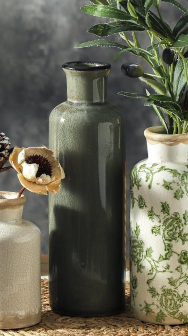  Vintage Vase Set of 3, Ceramic Vintage Flower Vases, Chinoiserie Decorative Home Decor Retro Floral