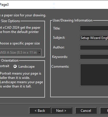 page setup wizard in xcad