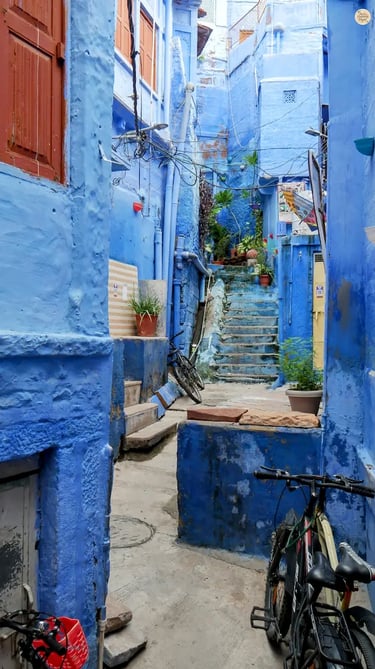 Blue painted lanes of Jodhpur, often compared to Chefchaouen in Morocco, showcasing the city’s vibrant indigo charm.