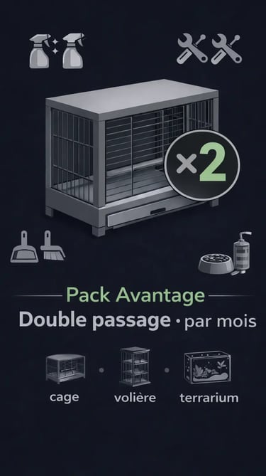 deux passages pour le nettoyage des cages, volières et terrarium à domicile.