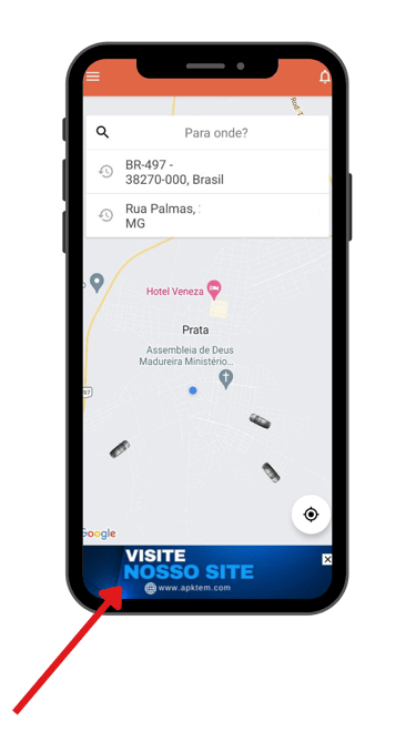um telefone mostrando um mapa da localização