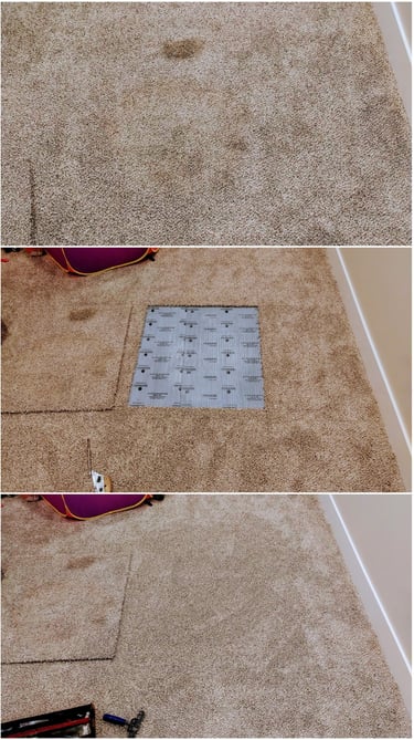 Large oil stain being removed and replaced with new carpet to look great in Herriman, UT.
