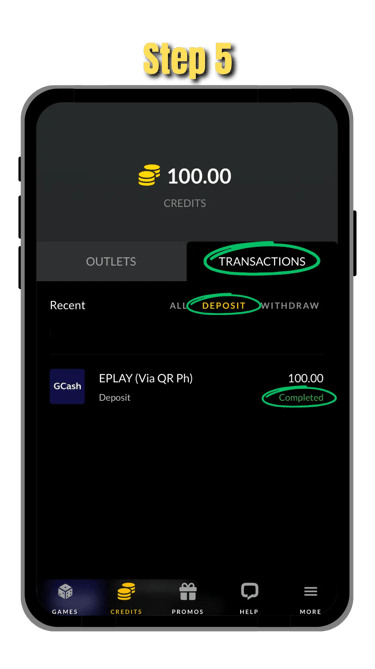 step 5 of depositing funds in go perya on mobile screen
