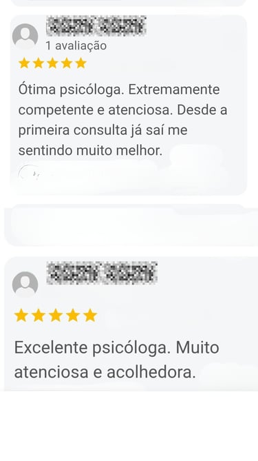 Depoimento dos pacientes falando bem da psicóloga Luciana Boechat Bohn