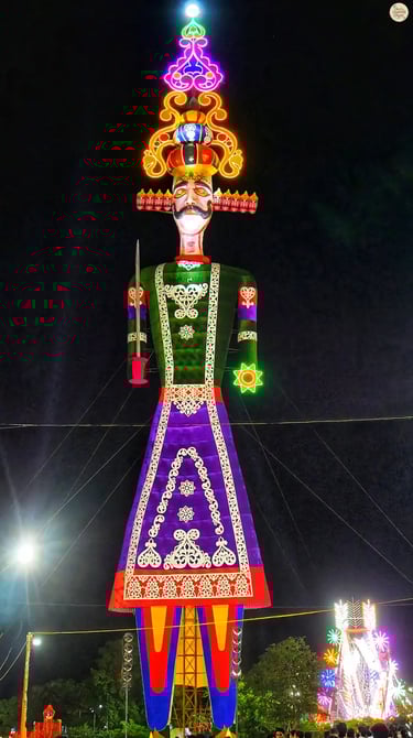 World’s tallest effigy of Ravana at Kota Dussehra Mela, glowing with grandeur before the final blaze of triumph.