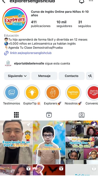 perfil de instagram de explorers english club
