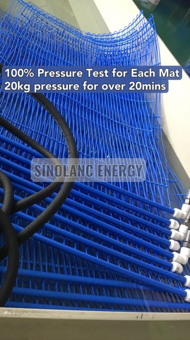 capillary tube mat undergoing a 20kg pressure test for Sinolanc Energy radiant cooling systems.