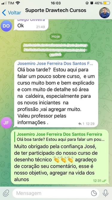 Depoimento 4 - Curso de desenho técnico mecânico