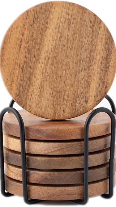 a stack of wooden coasters with a wooden coaster and a wooden coaster