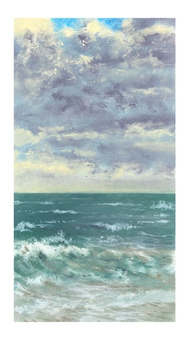 Dessin au pastel sec représentant la Plage du Sillon à Saint-Malo