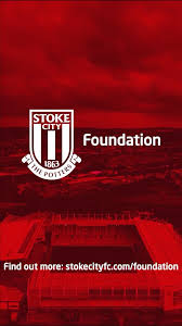 Stoke City Foundation logo over a red aerial view of the bet365 Stadium with a web link.