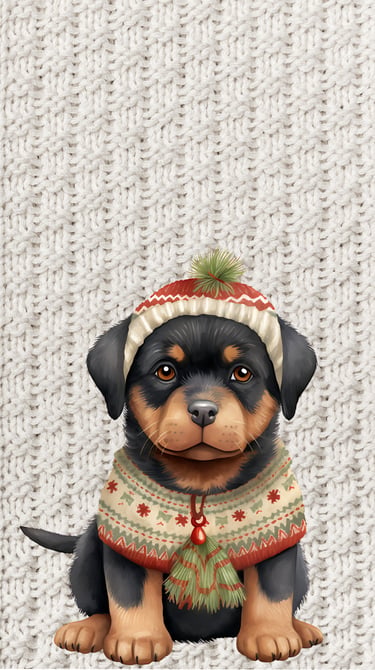 Cute Rottweiler in a Christmas sweater