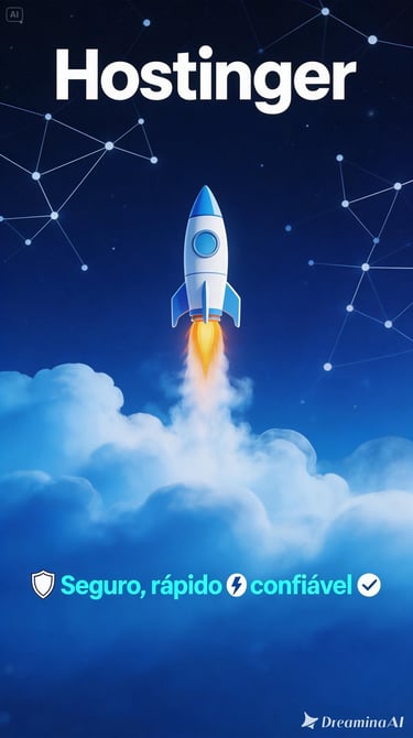 Hostinger web hosting rocket launching into space symbolizing fast, secure, and reliable service.
