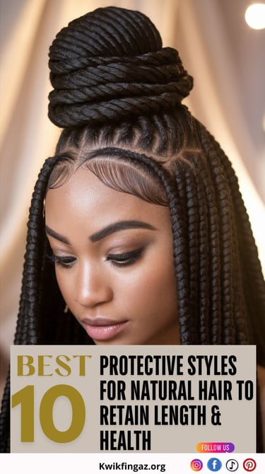 Imagine a stunning, high-resolution close-up of a Black woman with long, luxurious passion twists styled into an elegant, coi