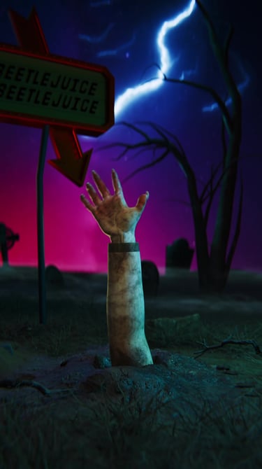 Beetlejuice hand reaching out of a sign that says beware of the devil - Neopixel Digital