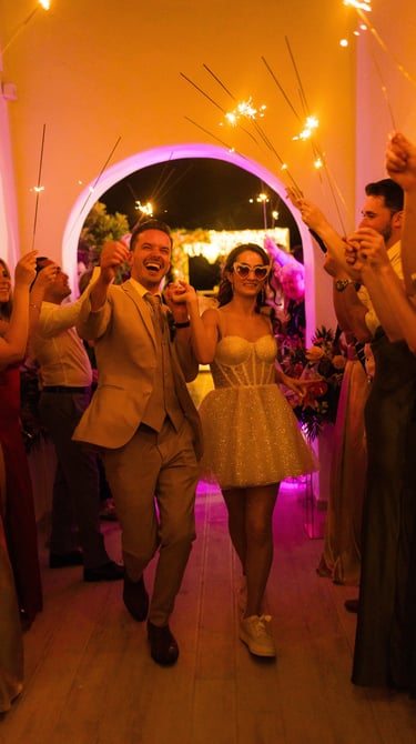 Sparklers fireworks display marking the grand entrance of the bride and groom at a stunning Santo
