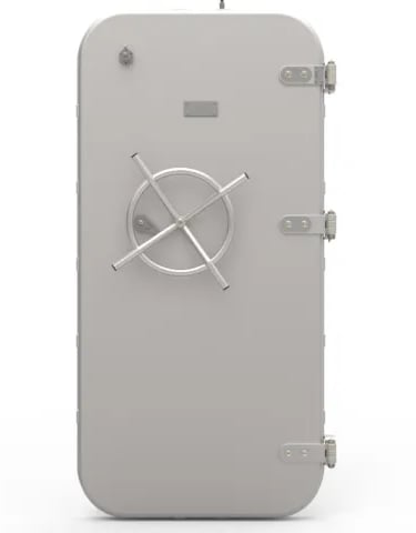 A watertight door with central wheel