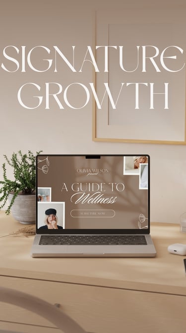 Conversion-focused web design mockup with serif headlines, spacious grid, beige palette and clear na