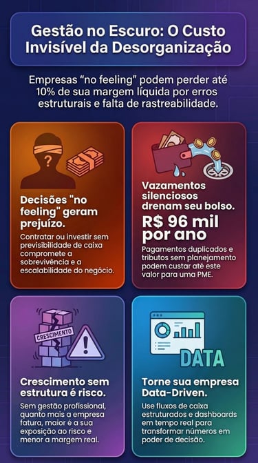 desorganização financeira, gestão no escuro, riscos empresa, finanças 2026, friday finanças