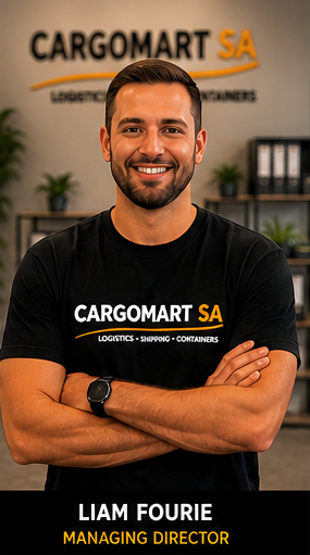 Liam Fourie, Managing Director of Cargomart SA, posing in a logistics office.