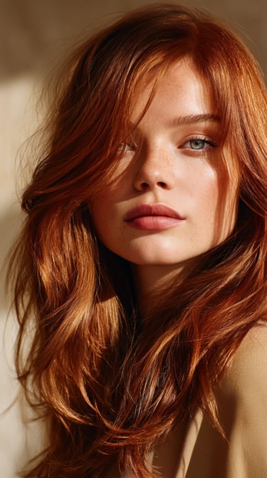 Rich COPPER RED hair colour with soft movement and shine.
