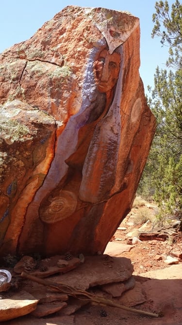 At a medicine wheel hidden in Sedona's high desert, painted boulders surround the sacred site