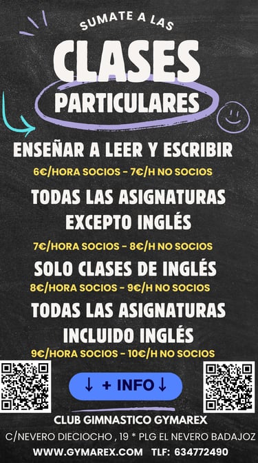 Clases particulares en Badajoz con la descripcion de precios y asignaturas