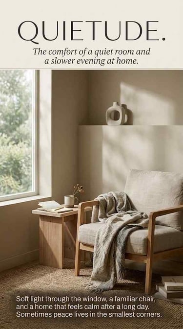 Calm home corner with soft natural light, wooden chair, and neutral interior details