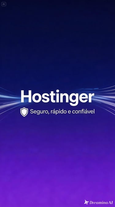 Hostinger web hosting logo on a dark blue and purple gradient background with light streaks.