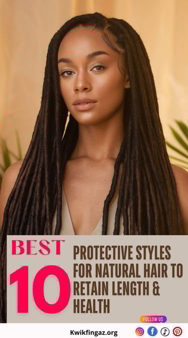 A photo of a Black woman with long, waist-length faux locs. The locs are styled with a realistic, natural texture and are met