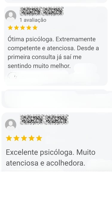 Depoimento dos pacientes falando bem da psicóloga Luciana Boechat Bohn